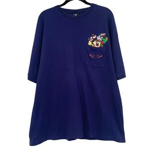Vintage 1998 Warner Bros Looney Tunes Embroidered Pocket Ribbed T-Shirt XL